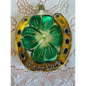 Vintage German Good Luck Horseshoe Ornament With Shamrock